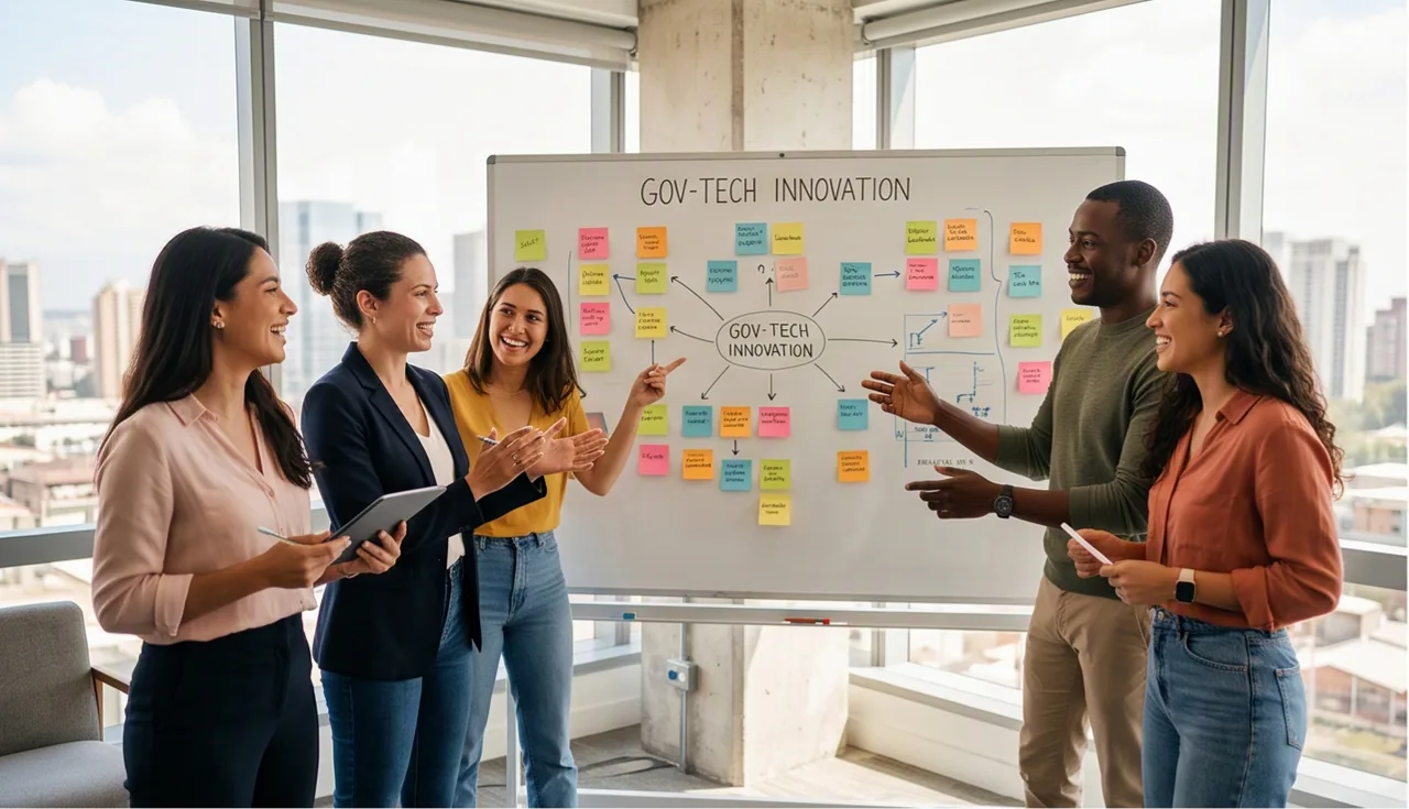 Equipo trabajando en una sesión de innovación pública